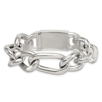 Sterling Silver Polished 17.0mm Figaro Curb Men's Chain Bracelet