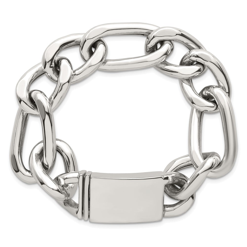 Sterling Silver Polished 17.0mm Figaro Curb Men's Chain Bracelet