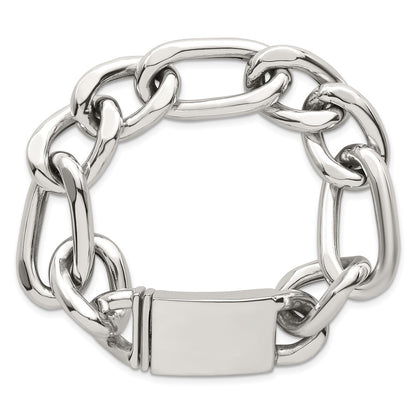 Sterling Silver Polished 17.0mm Figaro Curb Men's Chain Bracelet