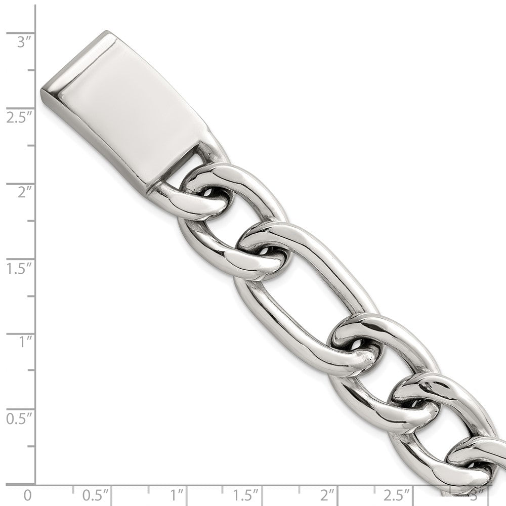 Sterling Silver Polished 17.0mm Figaro Curb Men's Chain Bracelet