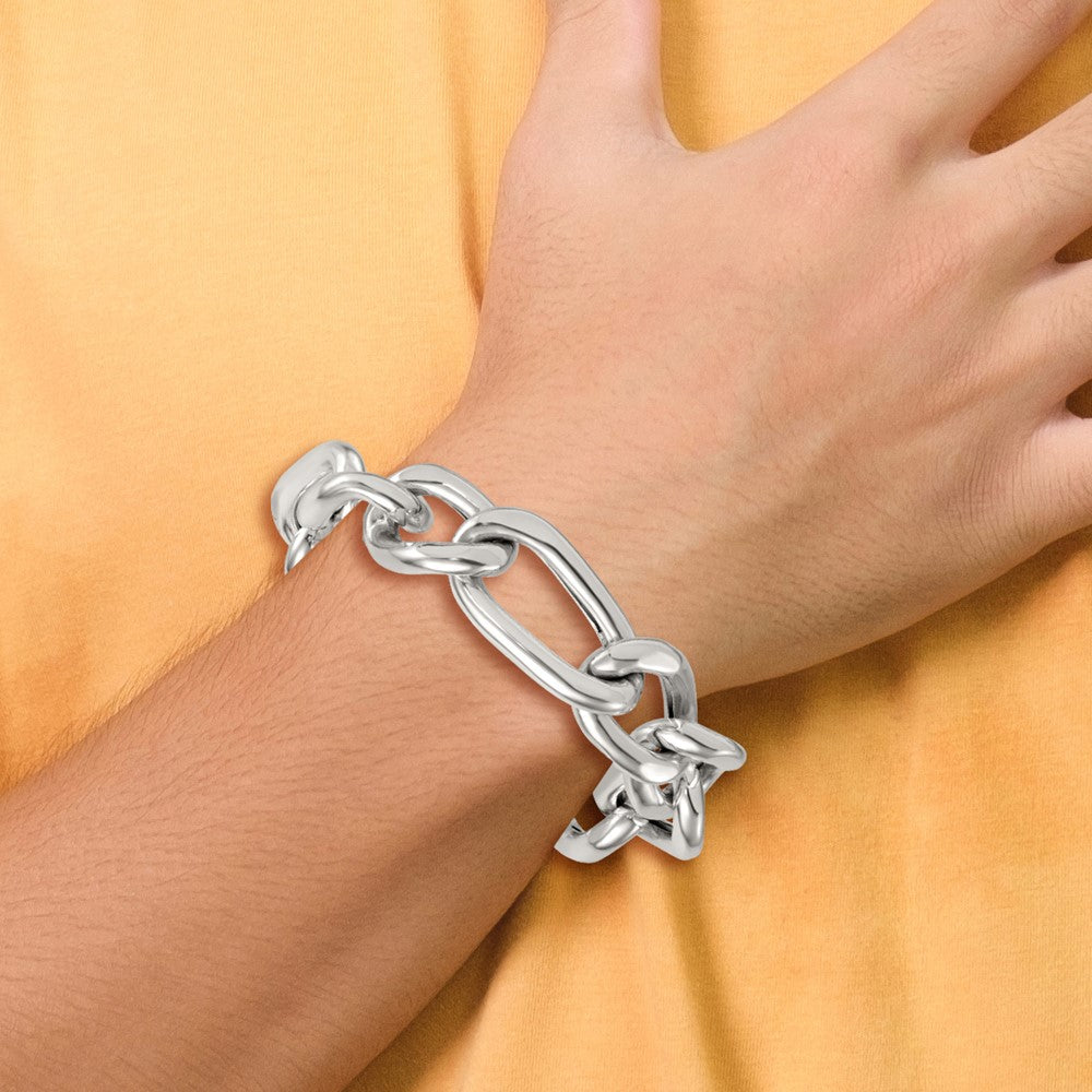 Sterling Silver Polished 17.0mm Figaro Curb Men's Chain Bracelet