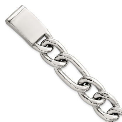 Sterling Silver Polished 17.0mm Figaro Curb Men's Chain Bracelet