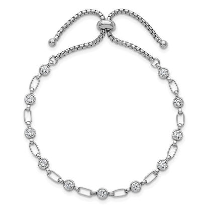 Sterling Silver Rhodium-Plated Polished CZ Bolo Bracelet