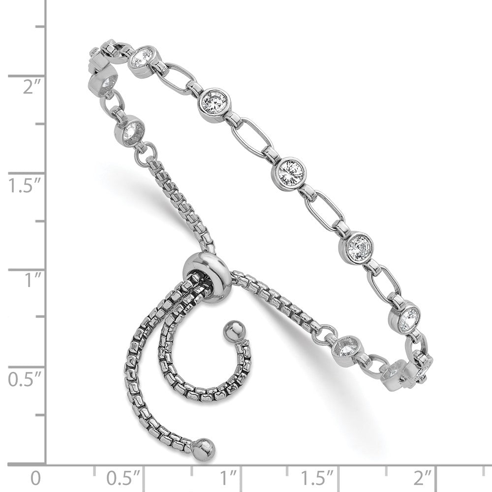 Sterling Silver Rhodium-Plated Polished CZ Bolo Bracelet