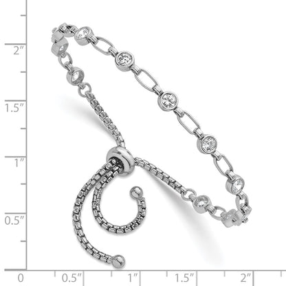 Sterling Silver Rhodium-Plated Polished CZ Bolo Bracelet