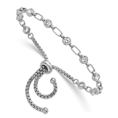 Sterling Silver Rhodium-Plated Polished CZ Bolo Bracelet