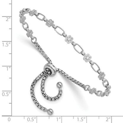 Sterling Silver Rhodium-Plated Polished Flower Bolo Bracelet