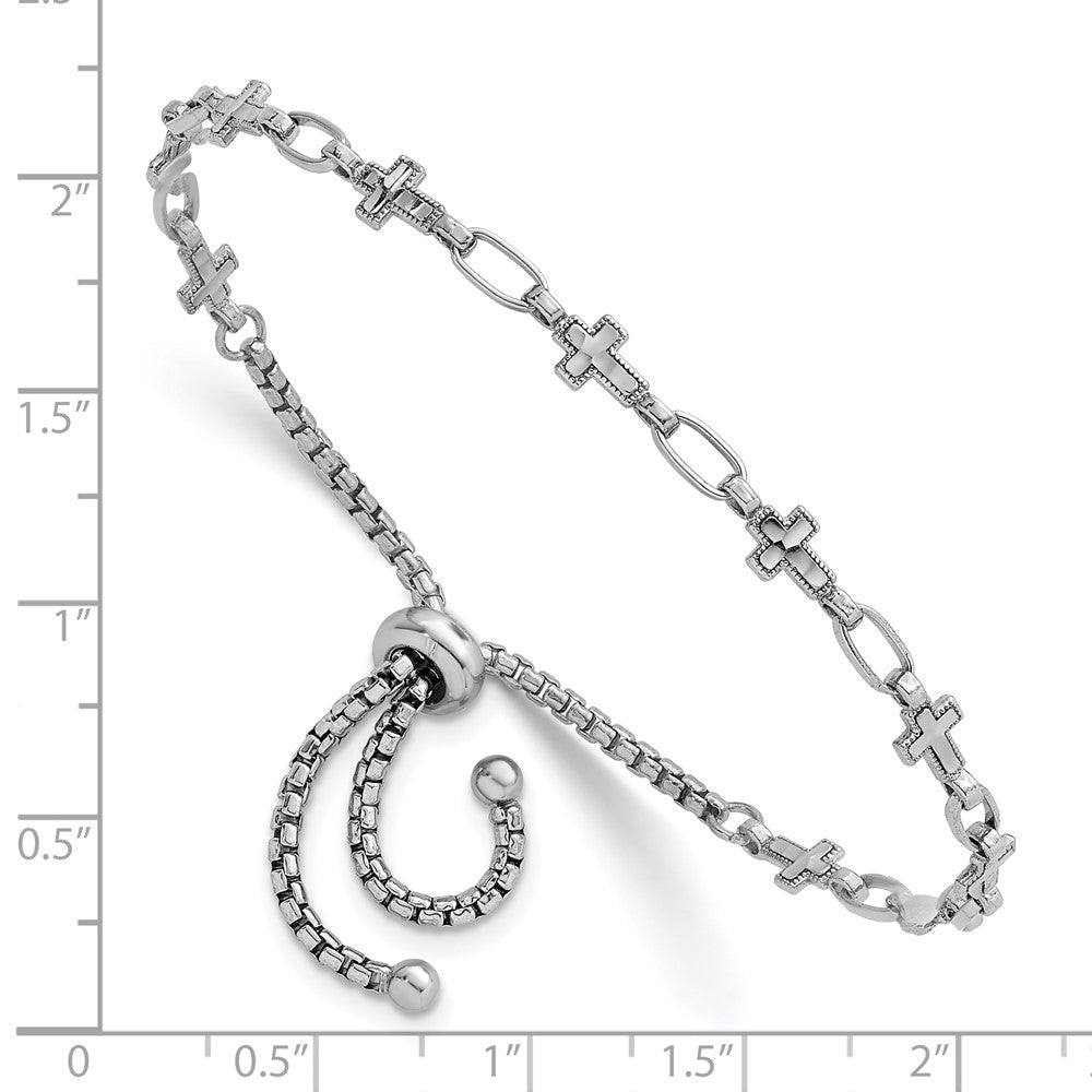 Sterling Silver Rhodium-Plated Polished Cross Bolo Bracelet