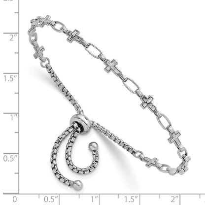 Sterling Silver Rhodium-Plated Polished Cross Bolo Bracelet