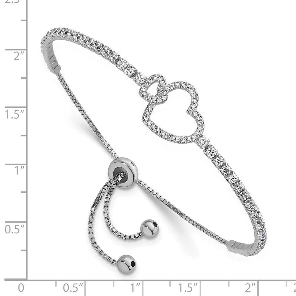 Sterling Silver Rhodium-Plated CZ Heart Adjustable Bolo Bracelet