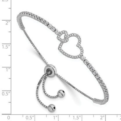 Sterling Silver Rhodium-Plated CZ Heart Adjustable Bolo Bracelet
