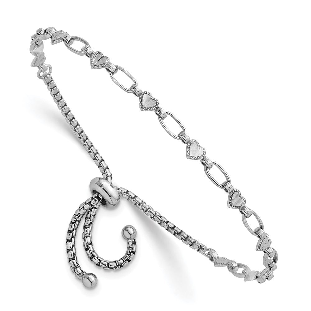 Sterling Silver Rhodium-Plated Polished Heart Bolo Bracelet