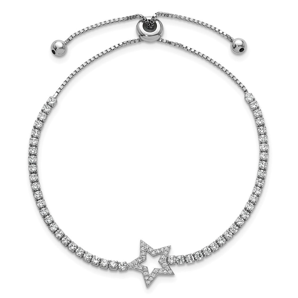 Sterling Silver Rhodium-Plated CZ Star Adjustable Bolo Bracelet