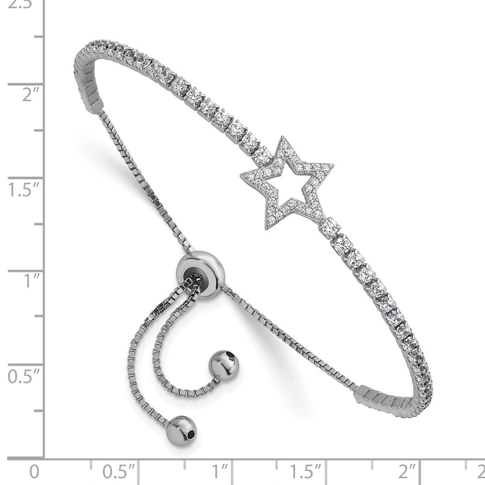 Sterling Silver Rhodium-Plated CZ Star Adjustable Bolo Bracelet