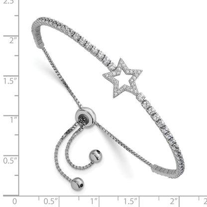 Sterling Silver Rhodium-Plated CZ Star Adjustable Bolo Bracelet