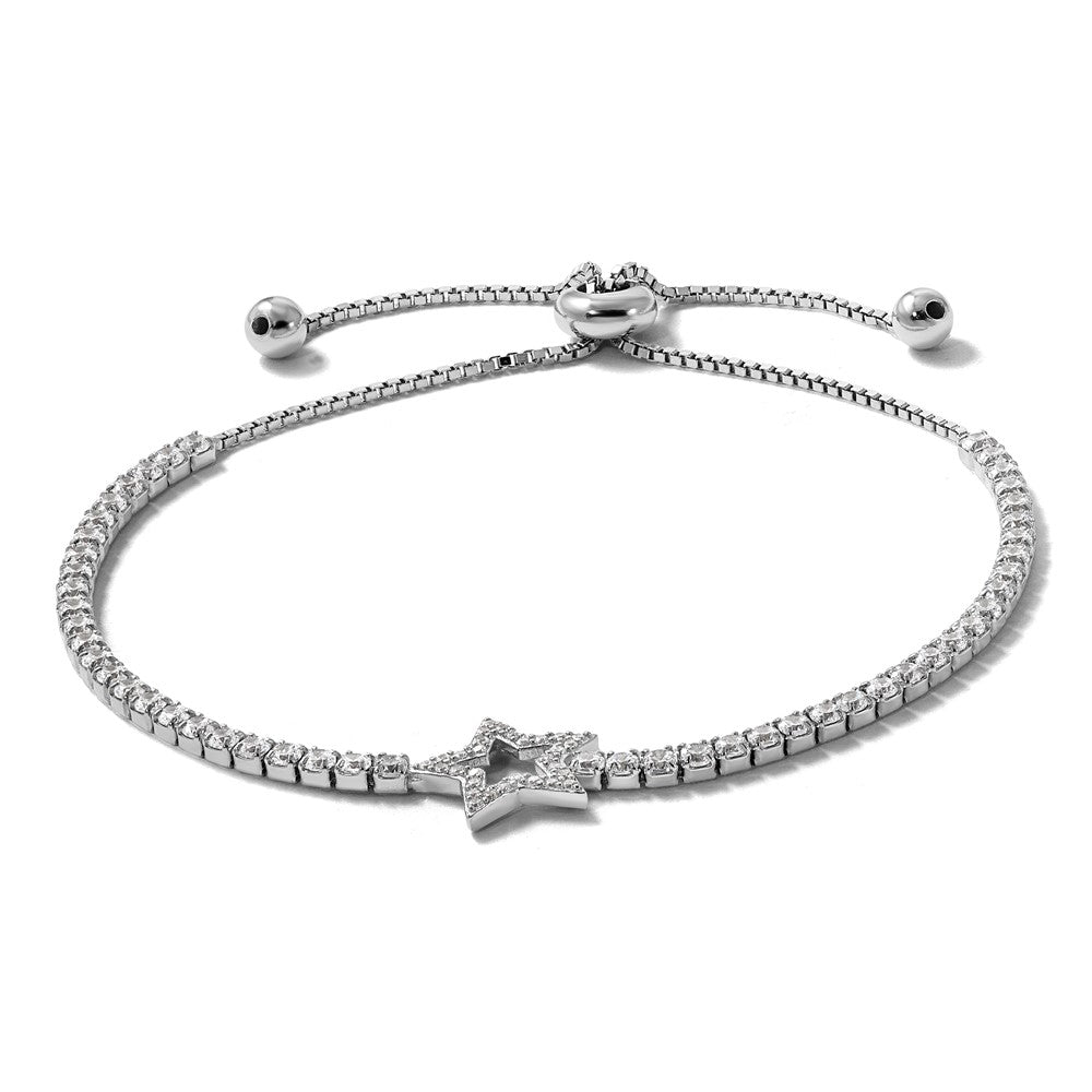 Sterling Silver Rhodium-Plated CZ Star Adjustable Bolo Bracelet