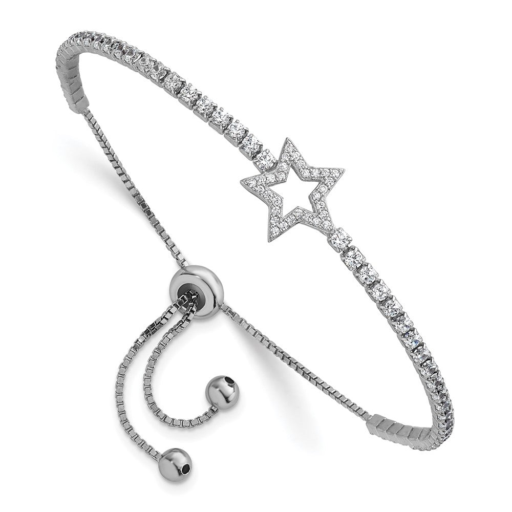 Sterling Silver Rhodium-Plated CZ Star Adjustable Bolo Bracelet