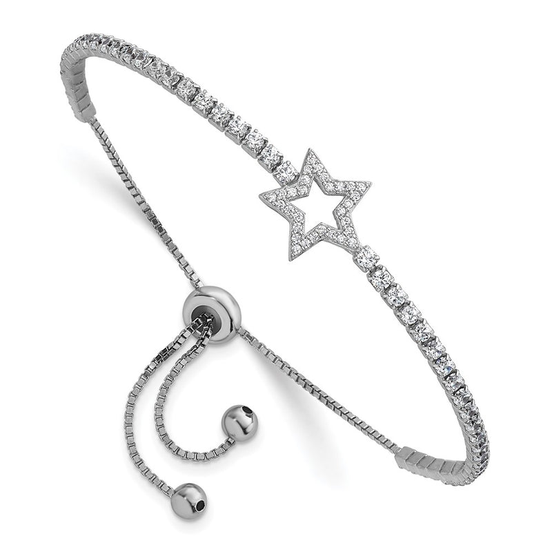 Sterling Silver Rhodium-Plated CZ Star Adjustable Bolo Bracelet