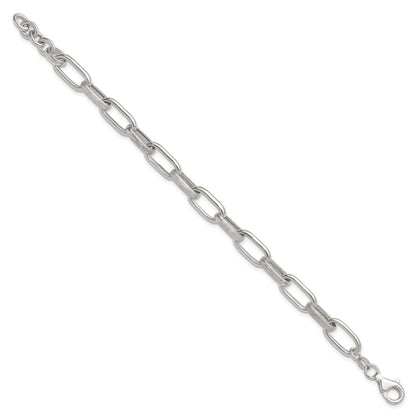 Sterling Silver Polished and Textured w/.5in Ext Oval Link Bracelet