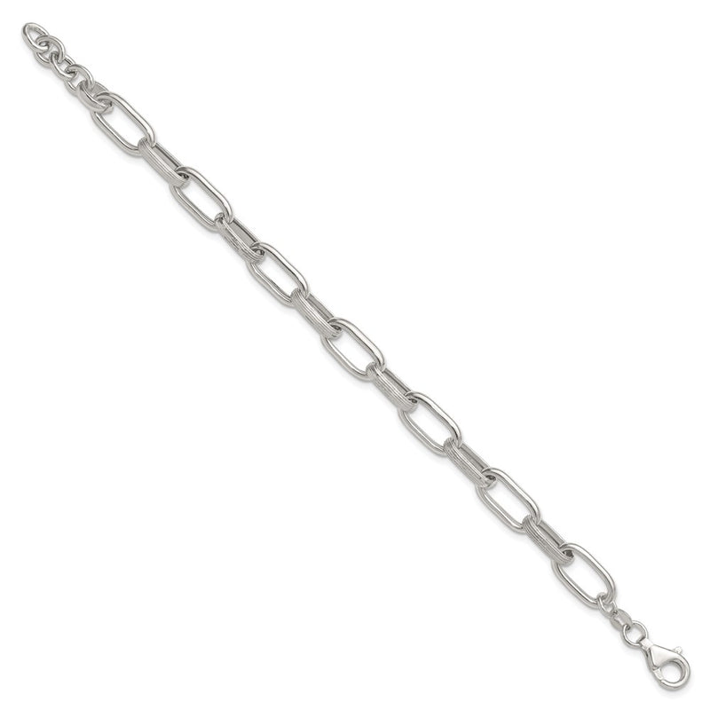 Sterling Silver Polished and Textured w/.5in Ext Oval Link Bracelet