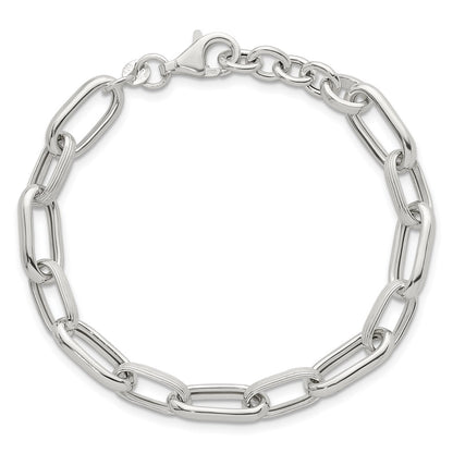 Sterling Silver Polished and Textured w/.5in Ext Oval Link Bracelet
