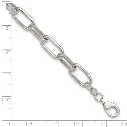 Sterling Silver Polished and Textured w/.5in Ext Oval Link Bracelet
