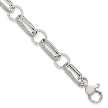 Sterling Silver Polished and Textured w/1in Ext Bracelet