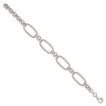 Sterling Silver Polished and Twisted 7.5in Fancy Link Bracelet