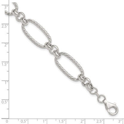 Sterling Silver Polished and Twisted 7.5in Fancy Link Bracelet