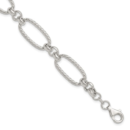 Sterling Silver Polished and Twisted 7.5in Fancy Link Bracelet