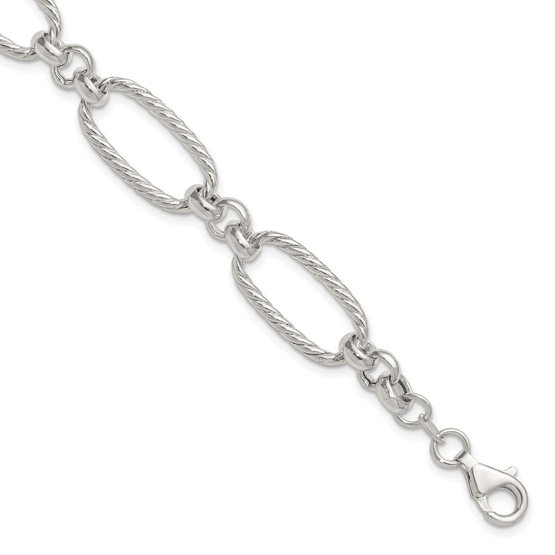 Sterling Silver Polished and Twisted 7.5in Fancy Link Bracelet