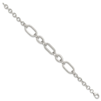 Sterling Silver Polished and Twisted Fancy Link Bracelet