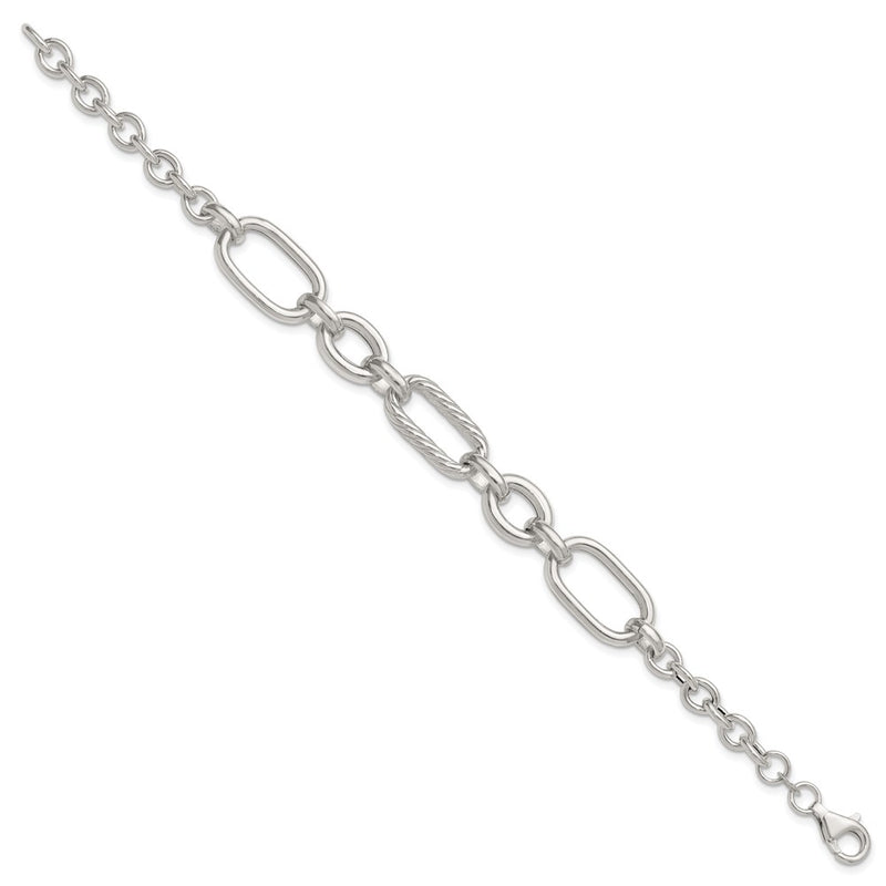 Sterling Silver Polished and Twisted Fancy Link Bracelet