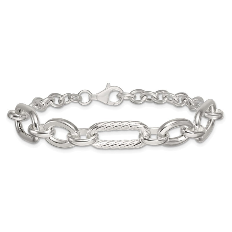 Sterling Silver Polished and Twisted Fancy Link Bracelet