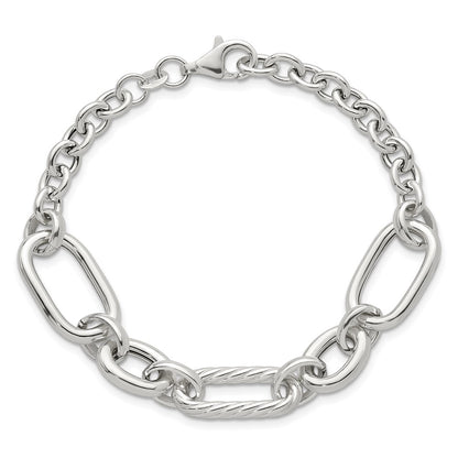 Sterling Silver Polished and Twisted Fancy Link Bracelet