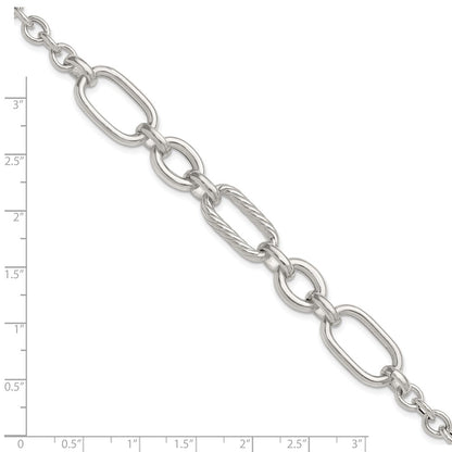 Sterling Silver Polished and Twisted Fancy Link Bracelet