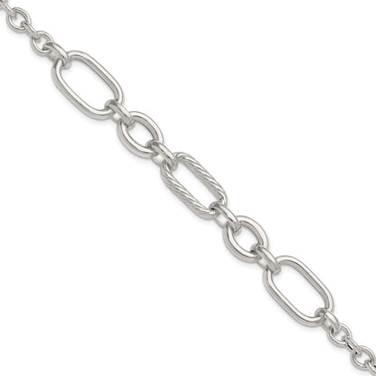 Sterling Silver Polished and Twisted Fancy Link Bracelet