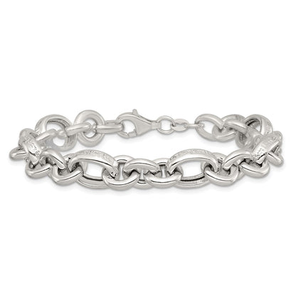 Sterling Silver Polished Greek Key 7.5in Fancy Link Bracelet