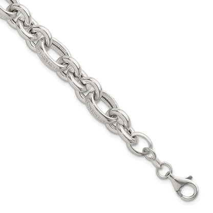 Sterling Silver Polished Greek Key 7.5in Fancy Link Bracelet