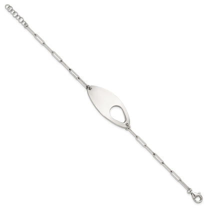 Sterling Silver 7in w/.5in Ext. Fancy Paperclip Link Bracelet