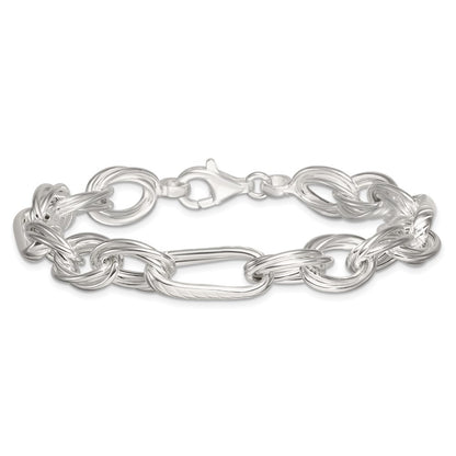 Sterling Silver Polished and Textured 8in Twisted Fancy Link Bracelet