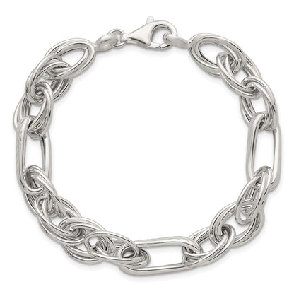 Sterling Silver Polished and Textured 8in Twisted Fancy Link Bracelet