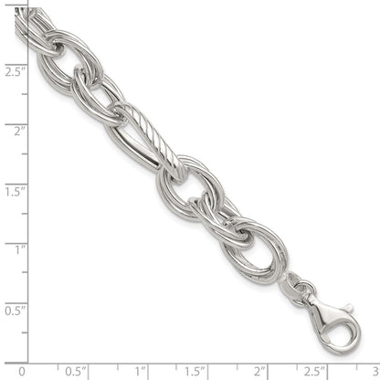 Sterling Silver Polished and Textured 8in Twisted Fancy Link Bracelet