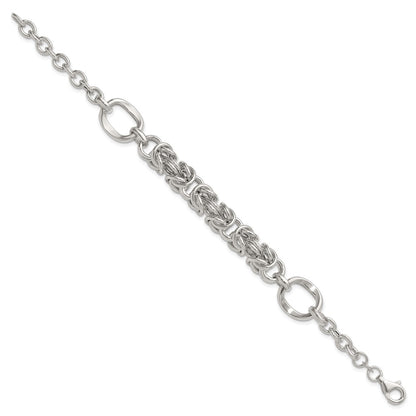 Sterling Silver Polished Byzantine Fancy 7.75in Bracelet