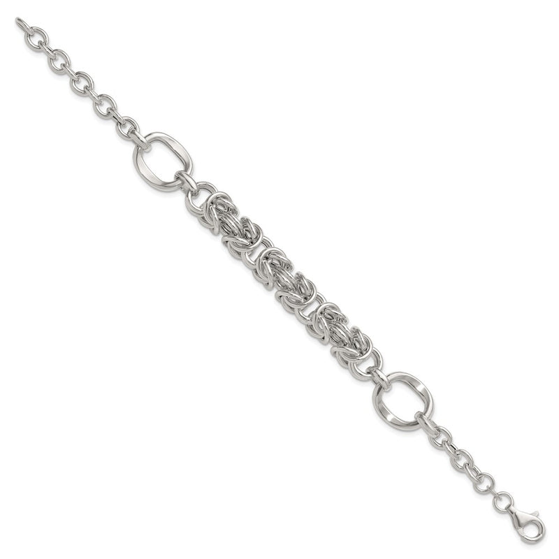 Sterling Silver Polished Byzantine Fancy 7.75in Bracelet