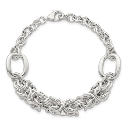 Sterling Silver Polished Byzantine Fancy 7.75in Bracelet