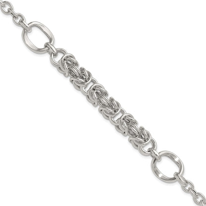 Sterling Silver Polished Byzantine Fancy 7.75in Bracelet