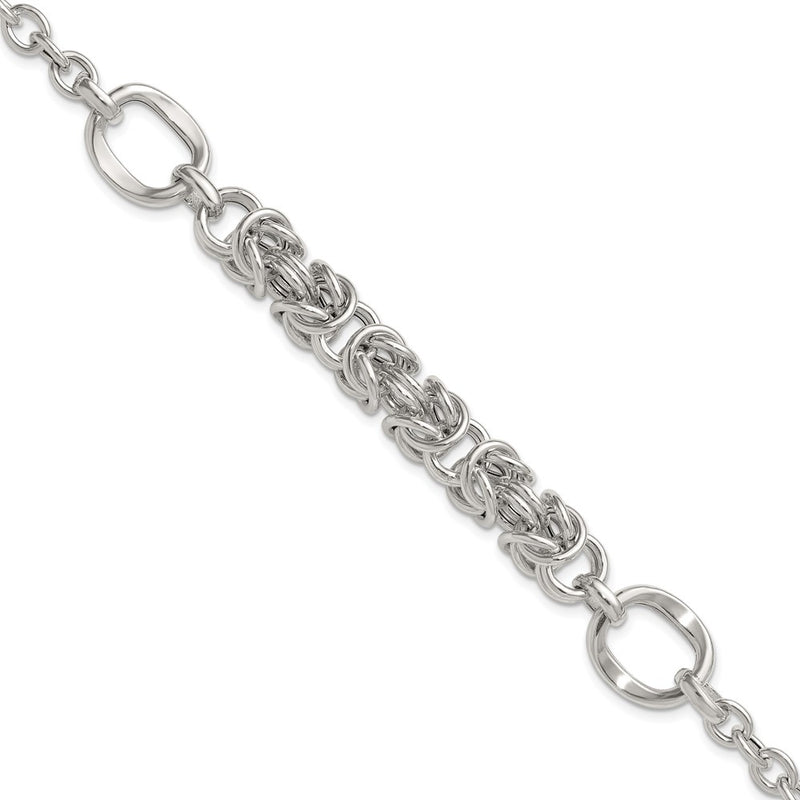 Sterling Silver Polished Byzantine Fancy 7.75in Bracelet