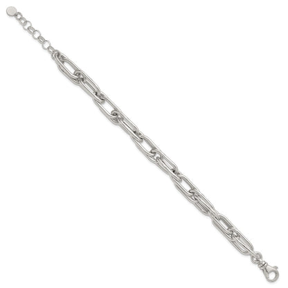 Sterling Silver Polished Double Link w/1in Ext Bracelet