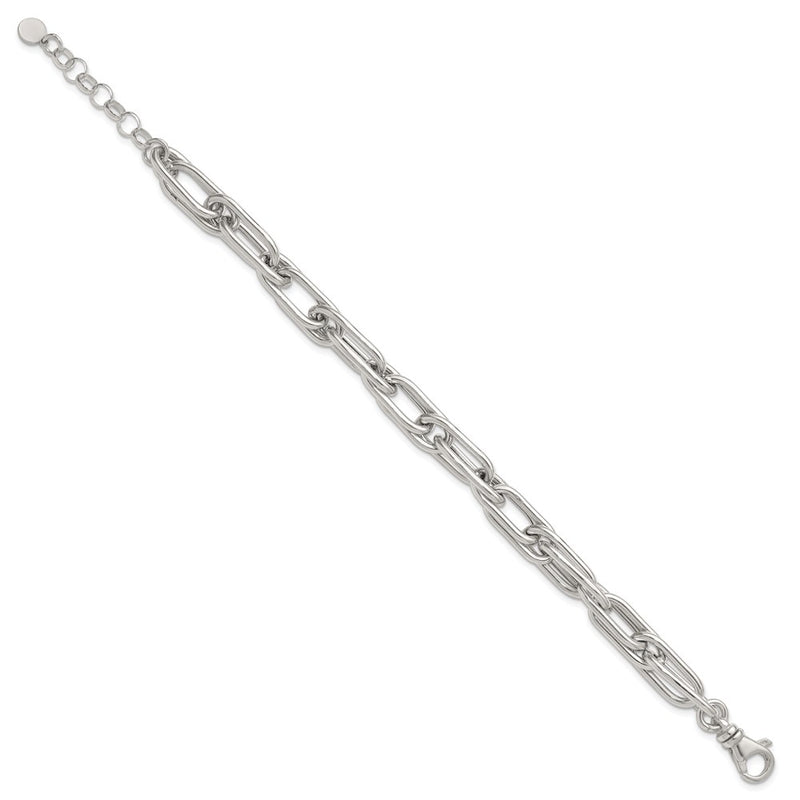 Sterling Silver Polished Double Link w/1in Ext Bracelet